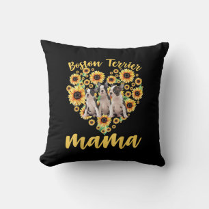 Womens Sunflower Boston Terrier Mama Dog Lover Throw Pillow