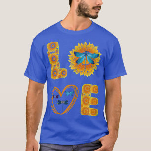 Womens Sunflower Dragonfly  T-Shirt