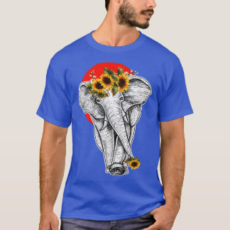 Womens Sunflower Floral Elephant Aesthetic Graphic T-Shirt