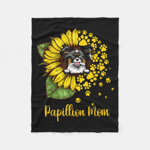 Womens Sunflower Papillion Mom Dog Lover Fleece Blanket