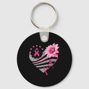 Womens Sunflower Pink Ribbon Faith Breast Cancer A Keychain