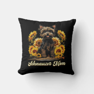 Womens Sunflower Schnauzer Mom Flower Beard Dog Lo Throw Pillow