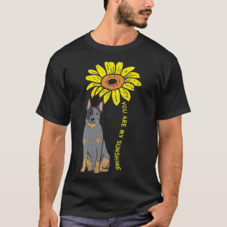 Womens Sunflower Sunshine Heeler Animal Blue Red C T-Shirt