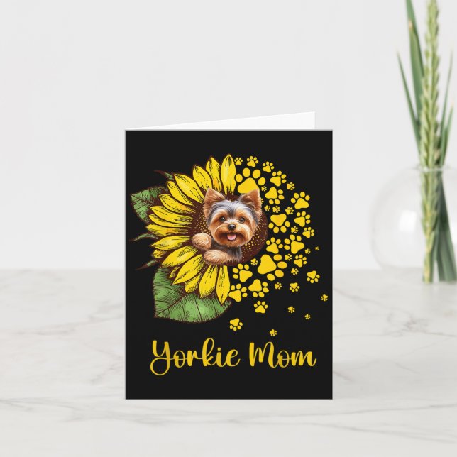 Womens Sunflower Yorkie Mom Dog Lover  Card (Front)