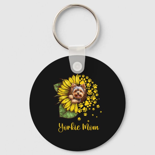 Womens Sunflower Yorkie Mom Dog Lover  Keychain (Front)