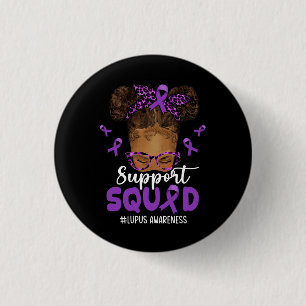 Womens Support Squad Afro Messy Bun Leopard Lupus  1 Inch Round Button