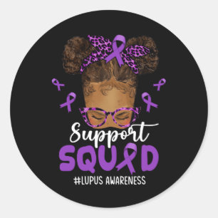 Womens Support Squad Afro Messy Bun Leopard Lupus  Classic Round Sticker