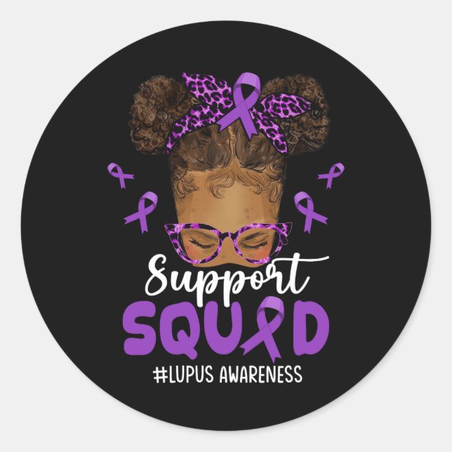Womens Support Squad Afro Messy Bun Leopard Lupus  Classic Round Sticker (Front)