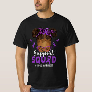 Womens Support Squad Afro Messy Bun Leopard Lupus T-Shirt