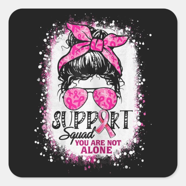 Womens Support Squad Messy Bun Pink Warrior Breast Square Sticker (Front)