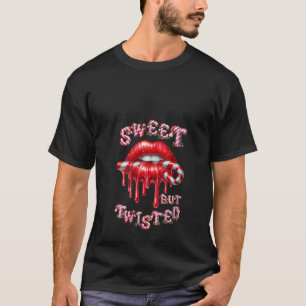 Womens Sweet But Twisted Valentine Lips Candy Cane T-Shirt