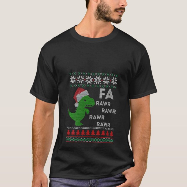 Womens T Rex Fa Rawr Dinosaur Santa Ugly Christmas T-Shirt (Front)