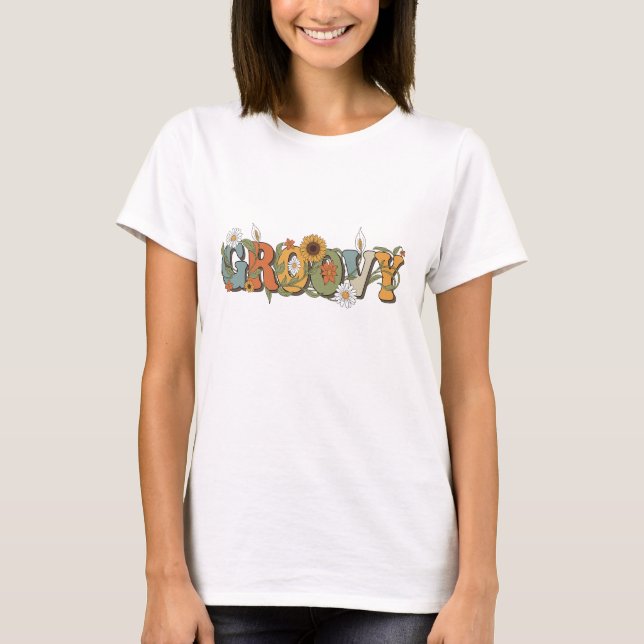 women's t-shirt with groovy writing (Front)