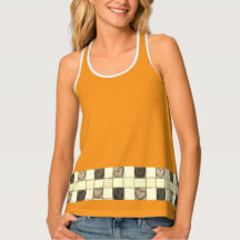 Women's Tangerine Gingham Heart Edged Tank 