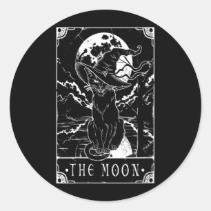 Womens Tarot Card Crescent Moon And Black Cat Classic Round Sticker