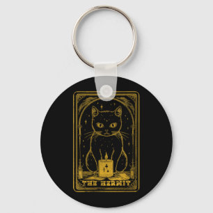 Womens Tarot Halloween Black Cat The Hermit Tarot Keychain