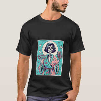Womens Tea Coffee Robe Skeleton V Neck T-Shirt