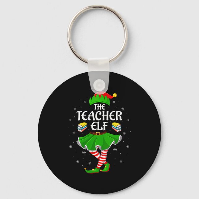 Womens Teacher Elf Christmas Family Girls Women El Keychain (Front)