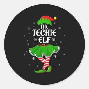 Womens Techie Elf Christmas Family Girls Women Elf Classic Round Sticker