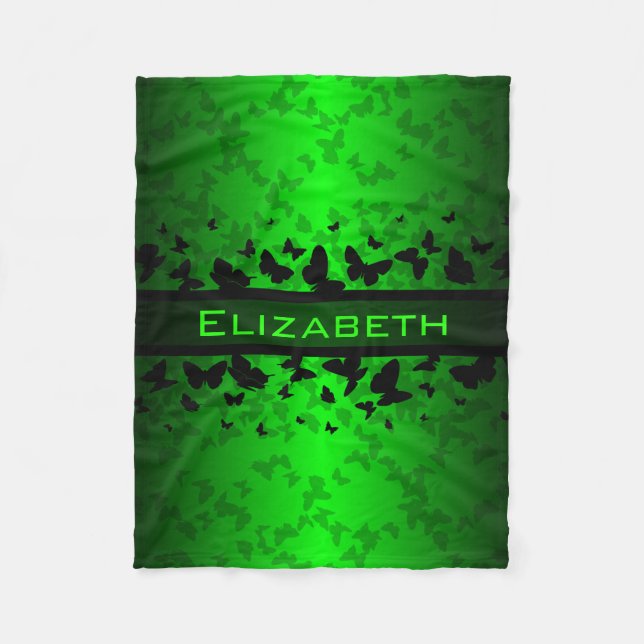 Women's Teen Girl's Personalized Green Butterfly Fleece Blanket (Front)