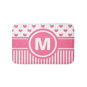 Women's Teen Girls Personalized Pink Striped Heart Bath Mat
