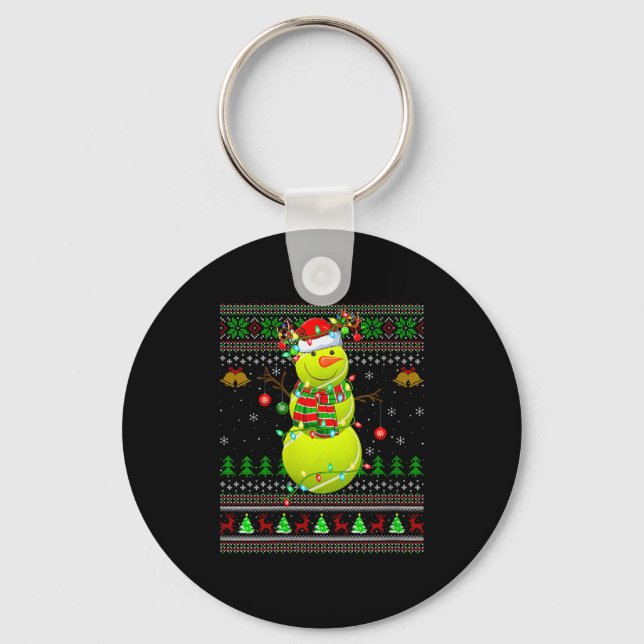 Womens Tennis Ball Snowman Ugly Christmas Sweaters Keychain (Front)