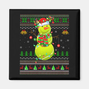 Womens Tennis Ball Snowman Ugly Christmas Sweaters Magnet