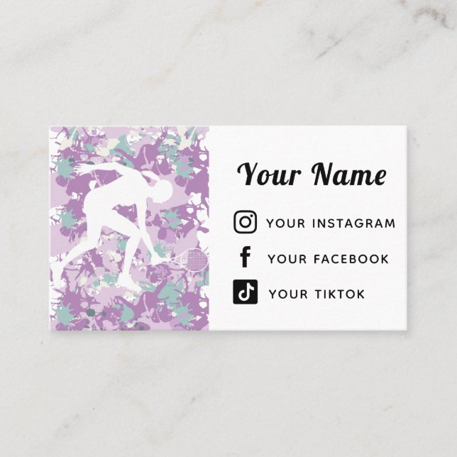 Women's Tennis Coach Player Follow on Social Media Business Card (Front)
