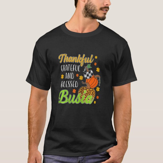 Womens Thankful Grateful Blessed Busia Autumn Fall T-Shirt (Front)