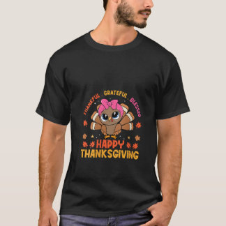 Womens Thankful Grateful Blessed Happy Thanksgivin T-Shirt