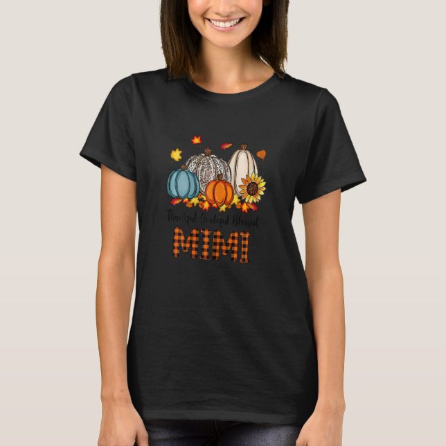 Womens Thankful Grateful Blessed Mimi Pumpkins Fal T-Shirt (Front)