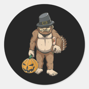 Womens Thanksgiving Day Bigfoot Pilgrim Turkey Pum Classic Round Sticker