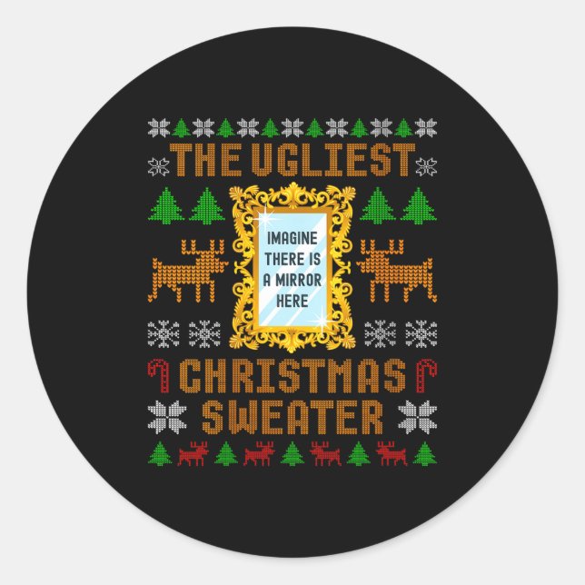 Womens The Ugliest Christmas Sweater With An Image Classic Round Sticker (Front)