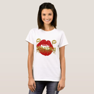 Womens THICKALICIOUS Gold & Red lips Whit Tshirt