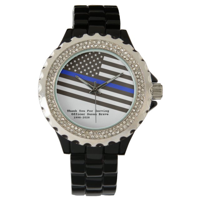 *~* Women's Thin Blue Line Flag Police Officer Watch (Front)