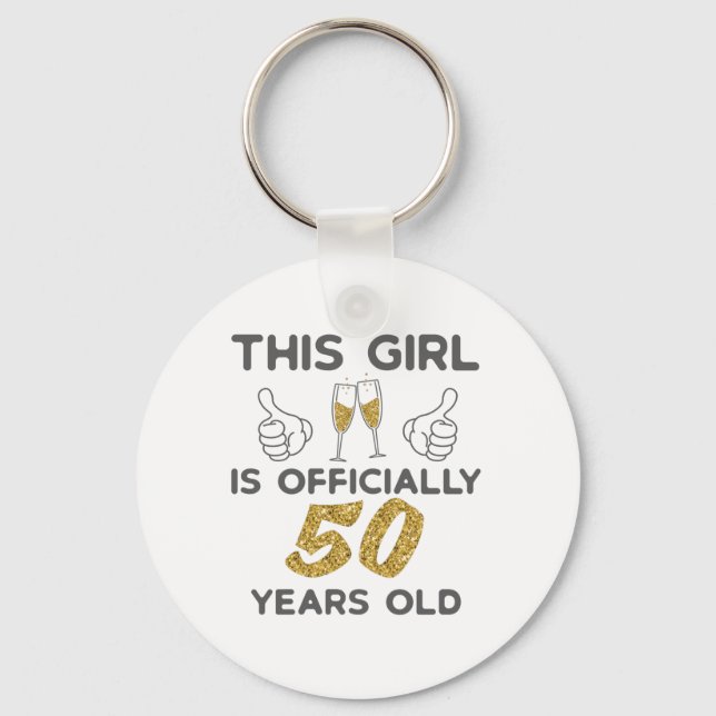 Womens This Girl Officially 50 Years 50th Birthday Keychain (Front)