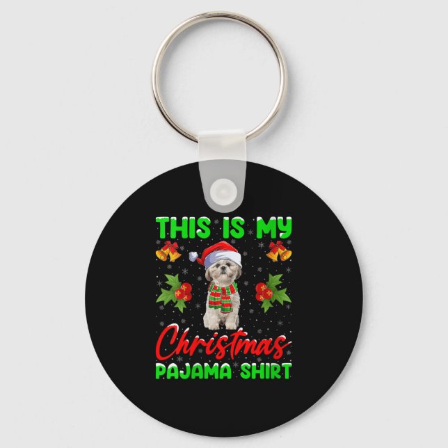 Womens This Is My Christmas Pajamas Funny Shih Tzu Keychain (Front)