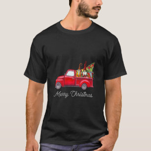 Womens Three Gnomes In Red Truck With Merry Christ T-Shirt