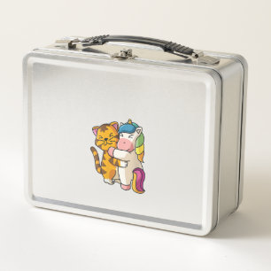 Womens Tiger and Unicorn Cute Zoo Animals Hugging Metal Lunch Box