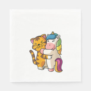 Womens Tiger and Unicorn Cute Zoo Animals Hugging  Napkin