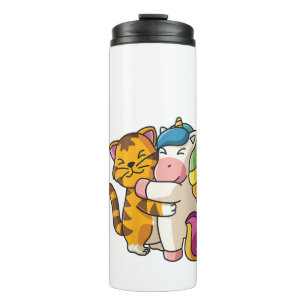 Womens Tiger and Unicorn Cute Zoo Animals Hugging  Thermal Tumbler