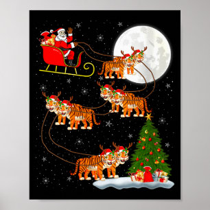 Womens Tiger Santa Sleigh Flying Funny Magical Chr Poster