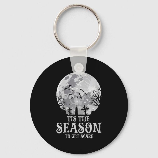 Womens Tis The Season Y Haunted Moon Creepy Hallow Keychain (Front)