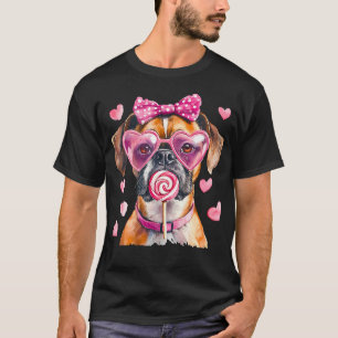 Womens Trendy Cute Boxer Mom Bow Dog Lover Valenti T-Shirt