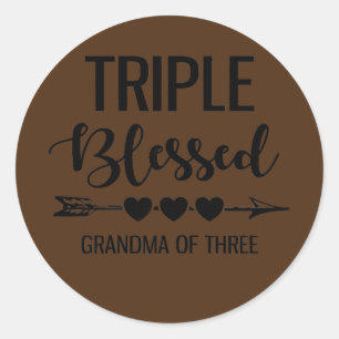 Womens Triple Blessed Grandma Of Three Grandkids Classic Round Sticker