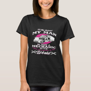 Womens Truck Mechanic World Love Husband Wife Wren T-Shirt