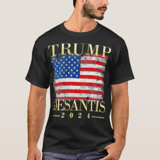 Womens Trump Desantis 2024 Vintage Flag VNeck  T-Shirt