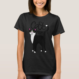 Womens Tuxedo Cat Mom Cute V-neck  T-Shirt