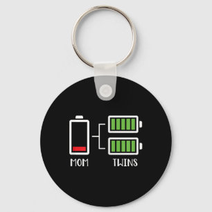 Womens Twin Mama Funny Tired Low Cute Mom Of Twins Keychain