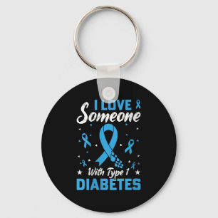 Womens Type 1 Diabetes Love Juvenile Diabetes Blue Keychain